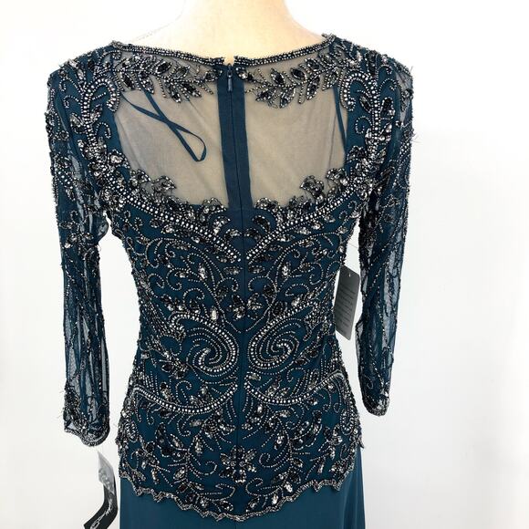 PISARRO NIGHTS Beaded Mesh Gown Size 4 Blue Rich Sapphire Mock Two-Piece NWT - Picture 11 of 13